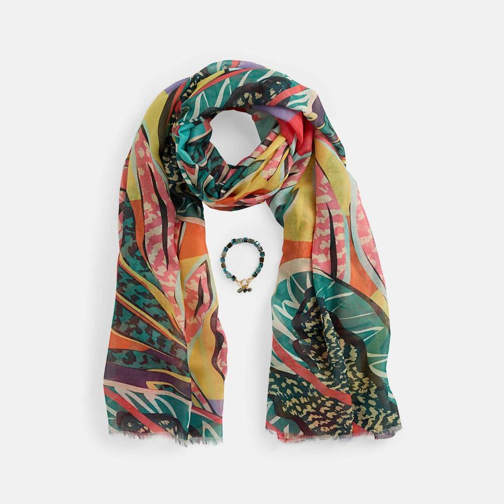 NEW COCO + CARMEN women's scarf and bracelet gift set in jungle multi